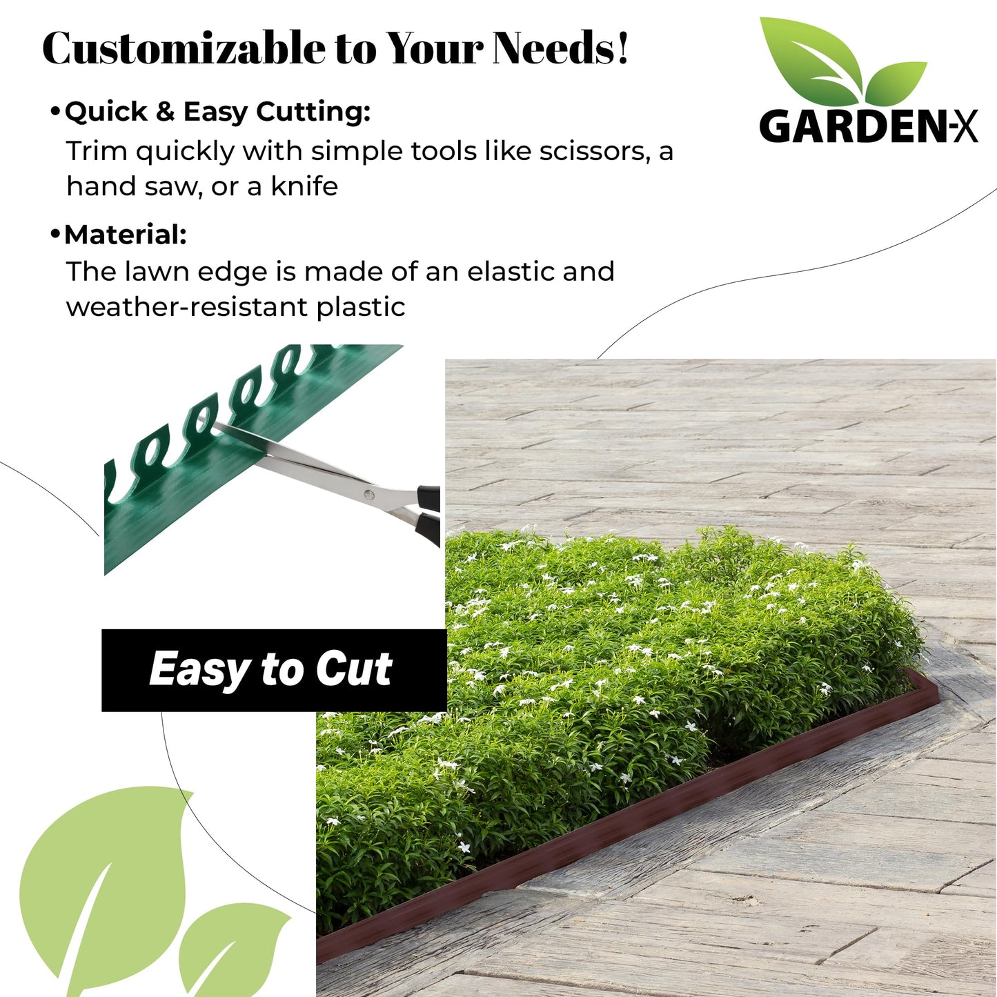 GARDENIX Lawn Edging 6cm high - 33ft long Grey Flexible Garden Edging Border with Easy Dig Installation & Reinforced Plastic Pegs, Ideal for