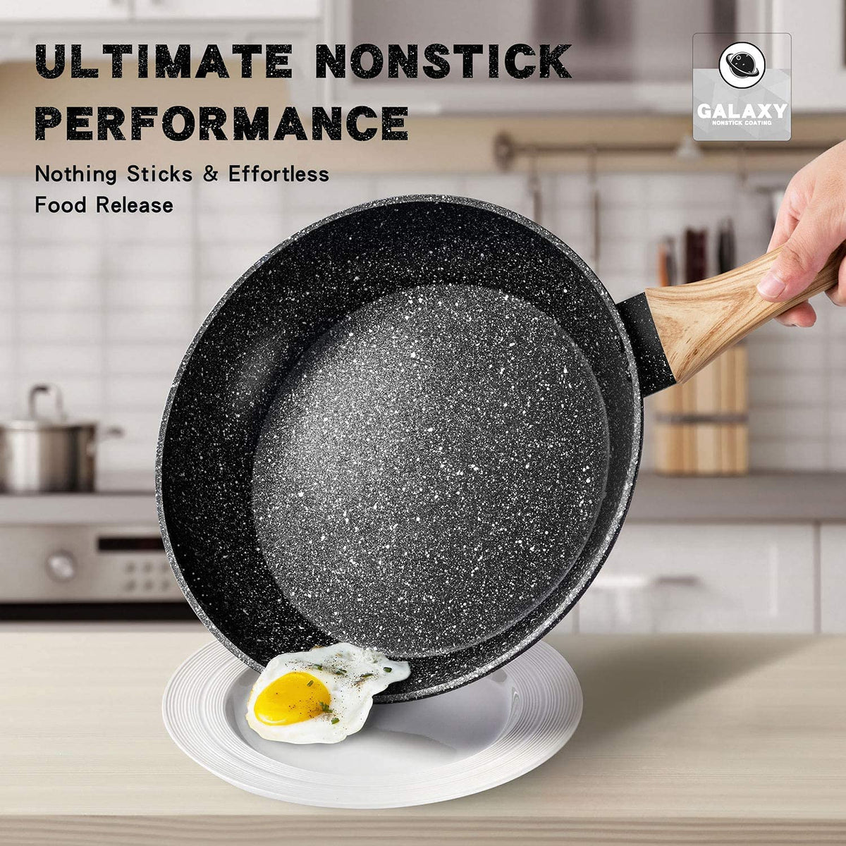 MICHELANGELO Frying Pan with Lid 28cm, Non Stick Frying Pan 28cm with Bakelite Handle, Frying Pan with Stone-Derived, Induction Frying Pan 28cm