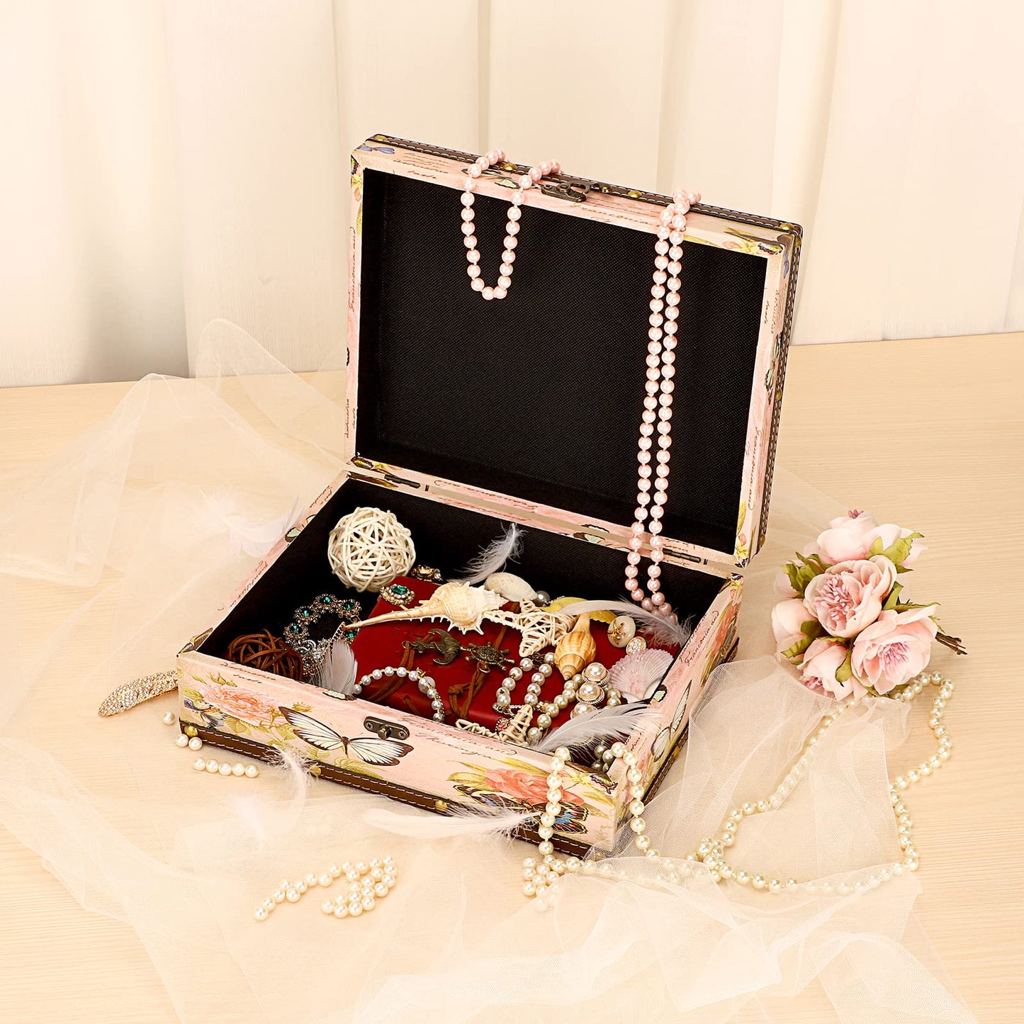 SUMNACON Vintage Treasure Storage Box with Latch 27.2*21.5*9.4cm, Butterfly