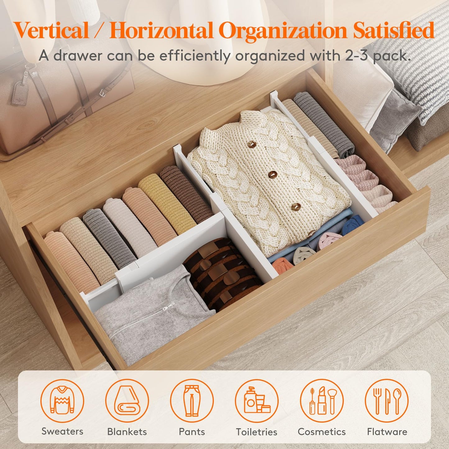 Lifewit 8 Pack Drawer Dividers Plastic 6" High, 13.5-22" Adjustable Drawer Organisers for Clothes, Expandable Dresser Separators in