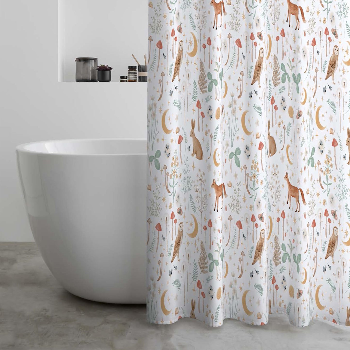Catherine Lansfield Enchanted Twilight Animals 180x180cm Shower Curtain White