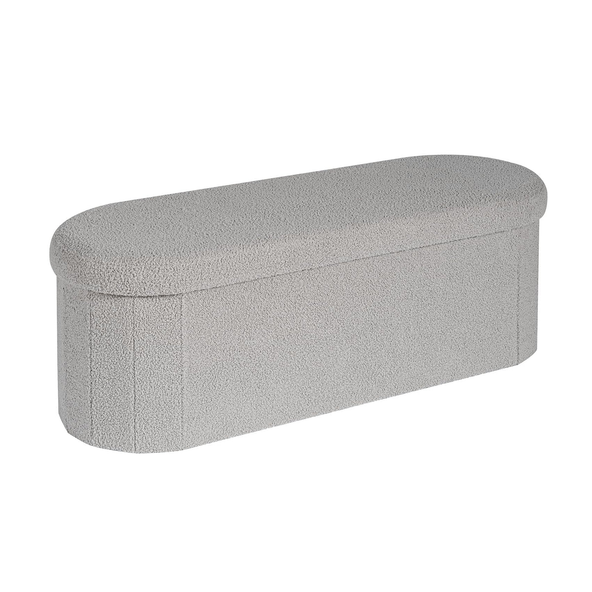 Bonlife Folding Ottoman Storage Bench,Boucle Footstool Oval, End of Bed Stool, Ideal for Living Room, Bedroom, 100L Storage Space,Grey