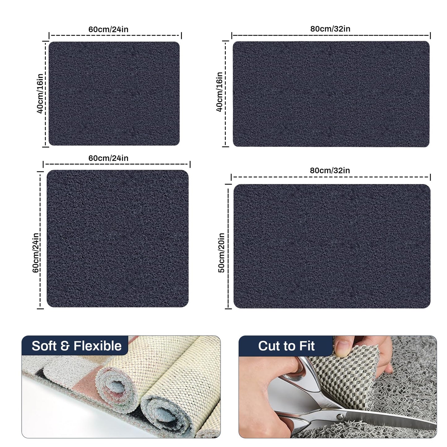 BLESWIN Shower Mat Non Slip 40x80CM, Anti Mould Shower Quick Dry Mats with Drain Hole, Large Antibacterial PVC Bath Mat for Inside Shower