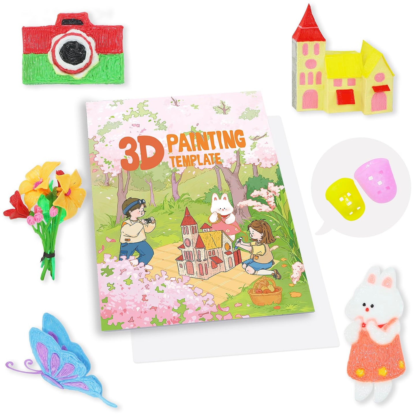 3D Pen Printing Drawing Book, Reusable Colorful Thick Paper Template with A Temperature Resistant Transparent Board, 40 Original Patterns Painting