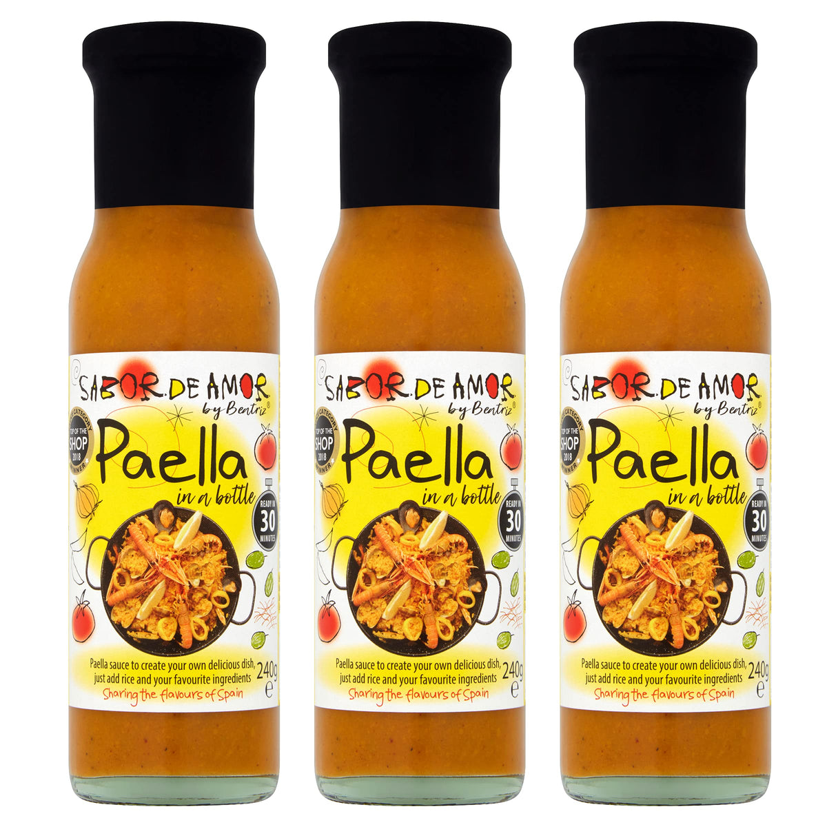 Sabor de Amor - Paella in a Bottle sauce - Natural Paella stock - 240g - Pack of 3