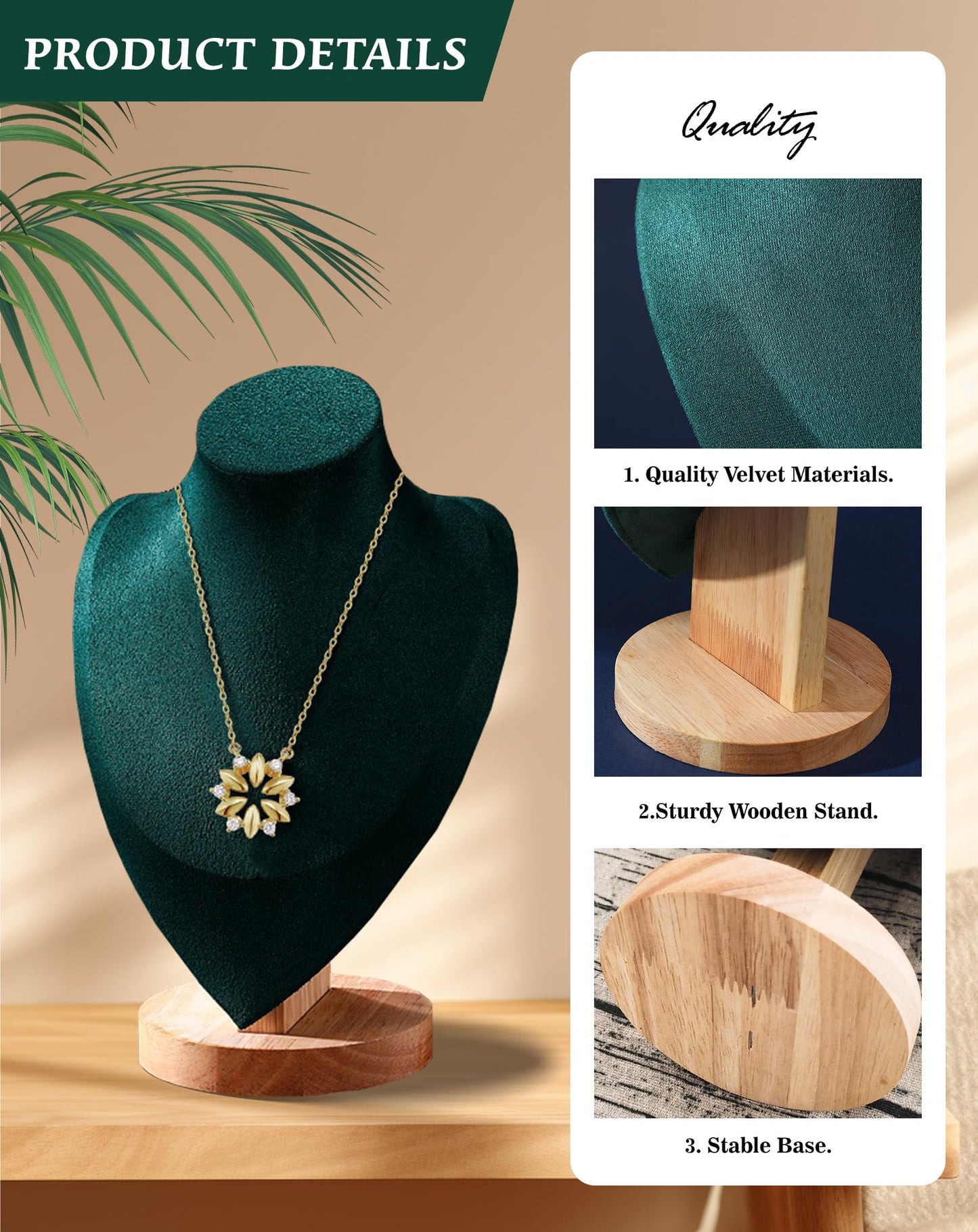 TINGSING Velvet Necklace Display Stand Jewelry Bust Display Stands