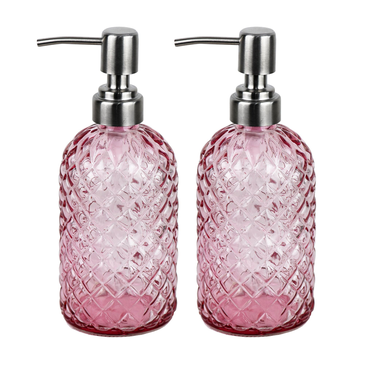 Funly mee Bathroom & Kitchen Glass Hand and Dish Soap Dispenser with 304 Rustproof Stainless Steel Pump (Pink-2pack)