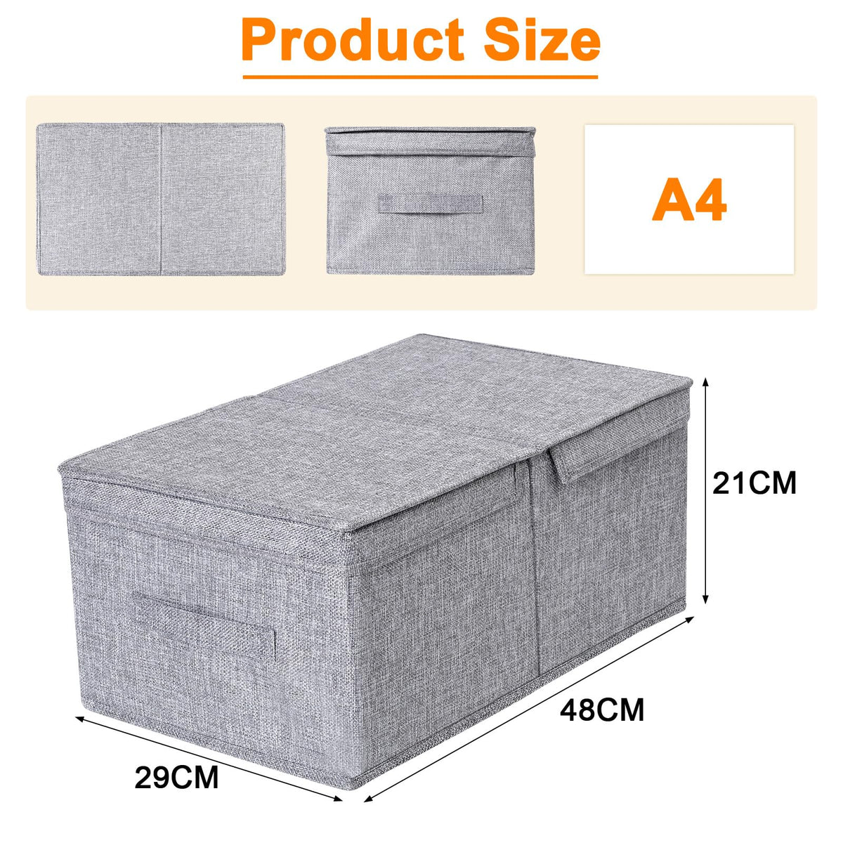 Cozary Storage Box with Lid - Wardrobe Boxes - Foldable Design, 29L Capacity, Linen Fabric, Foldable and Stackable