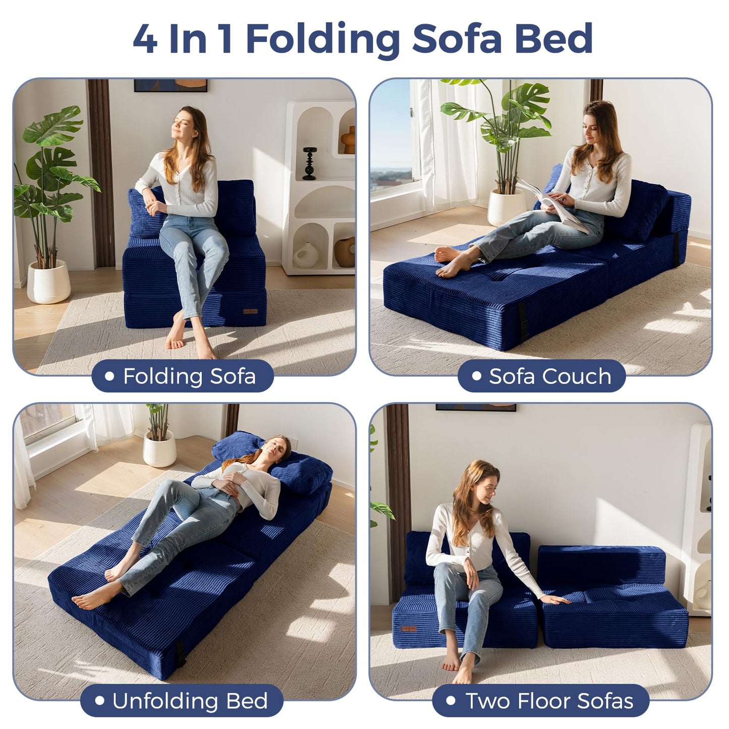 MAXYOYO Folding Sofa Bed, Convertible Sofa Bed with High-Density Support Foam, Portable 4 in 1 Fold Out Chair to Floor Lounger