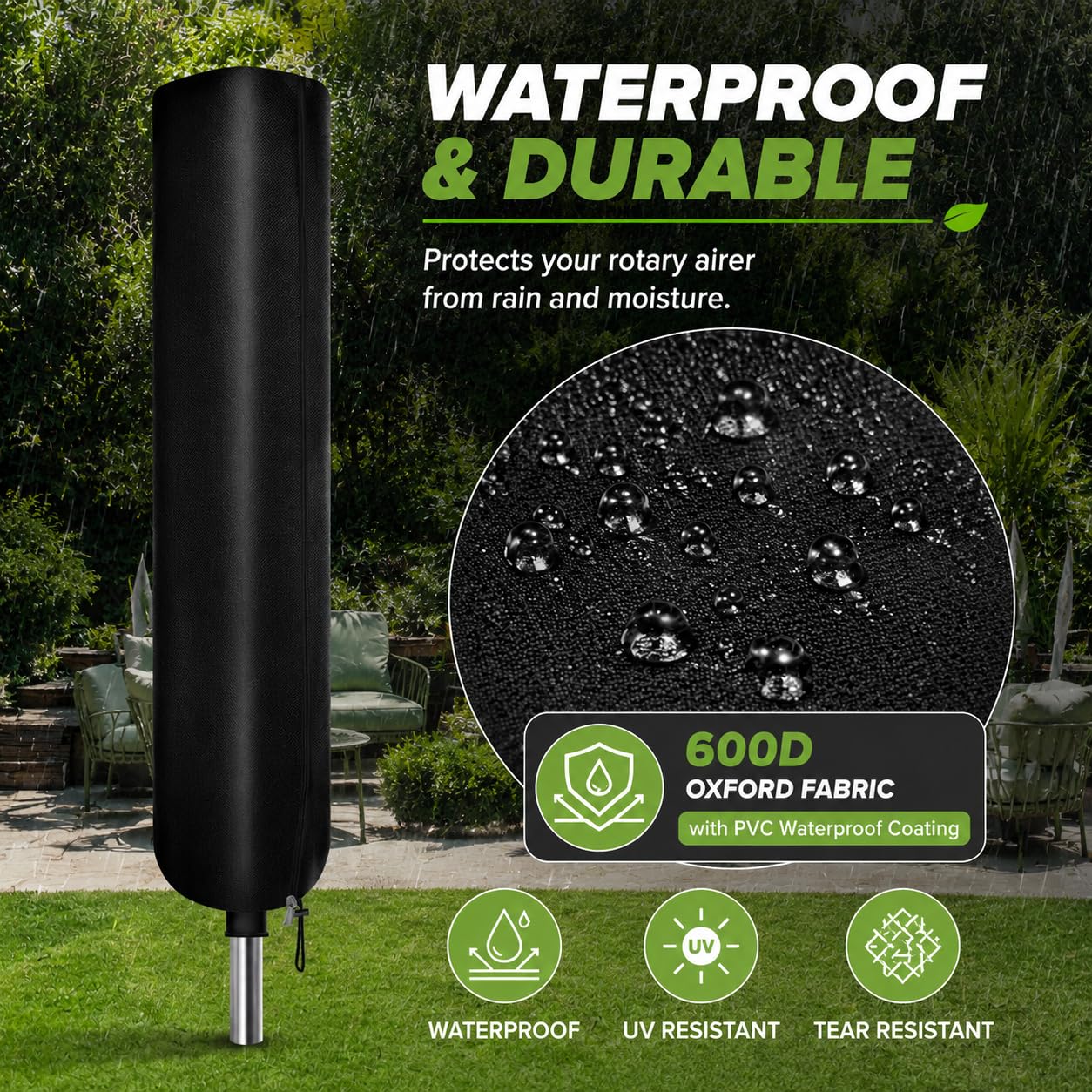 YedZen Rotary Washing Line Cover with Full Zip, 600D Oxford Fabric, 3 Sizes