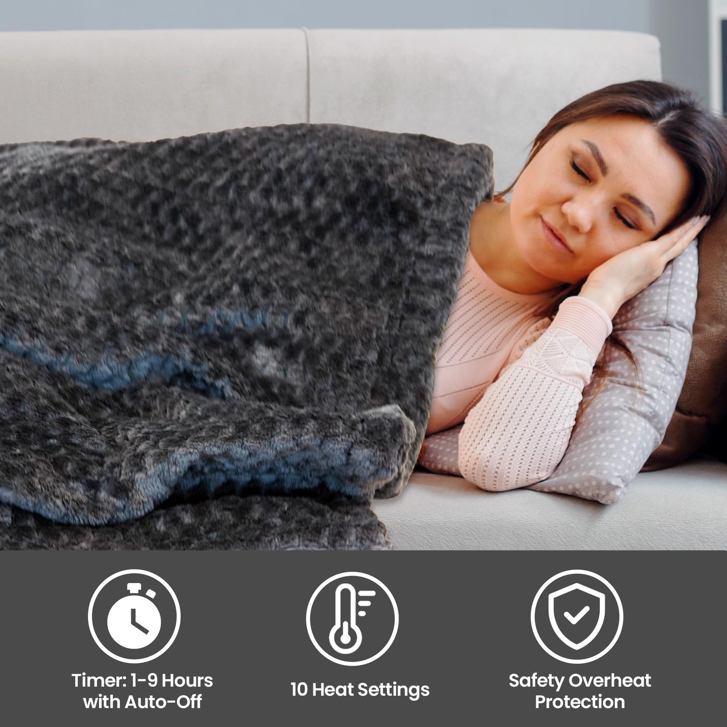 Schallen Waffle Soft Fleece Heated Electric Throw Over Blanket Honeycomb Overblanket with Timer and 10 Heat Settings for Sofa and Bed | Machine