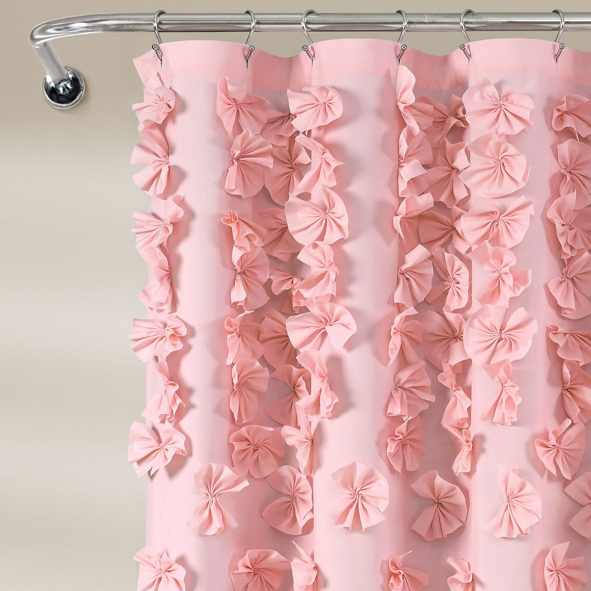 Lush Decor Riley Shower Curtain, 72" W x 72" L, Pink - Luxury Shower Curtain With Bows - Charming Texture