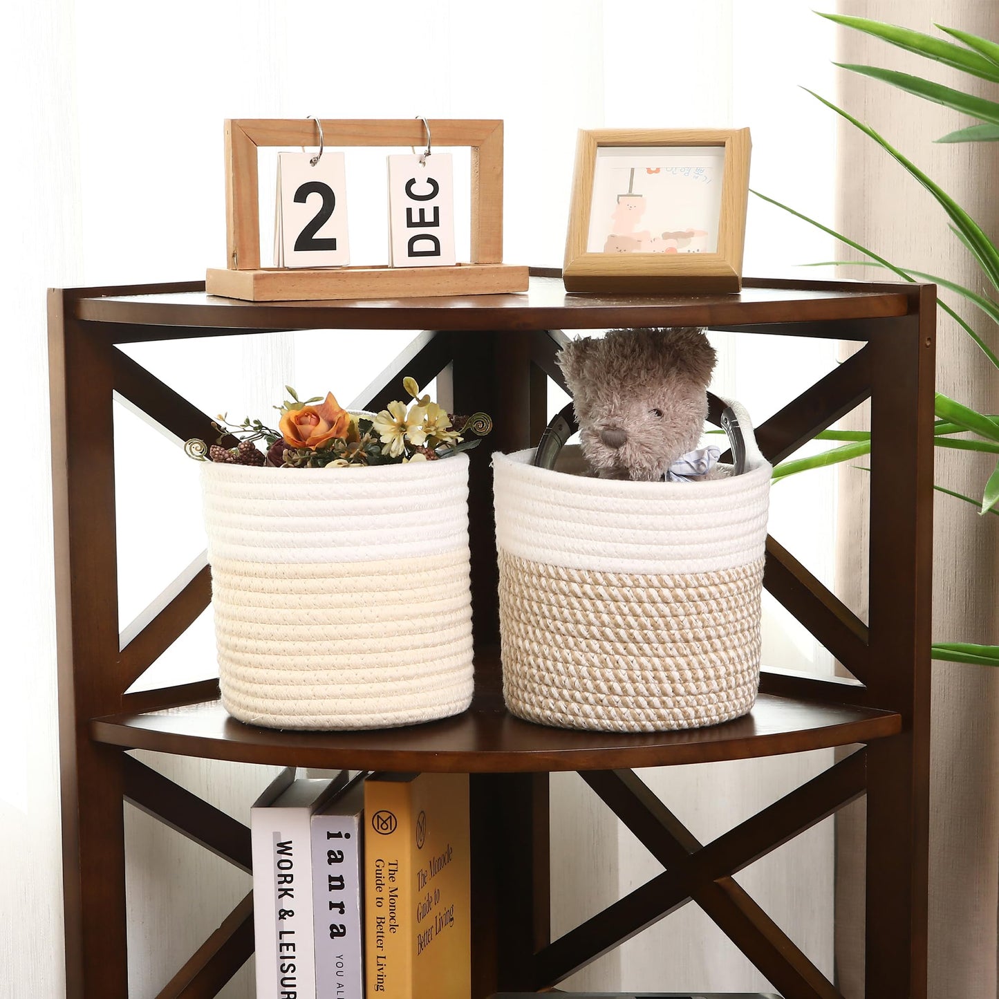 Sea Team Two Tone Woven Cotton Rope Hanging Wall Storage Basket