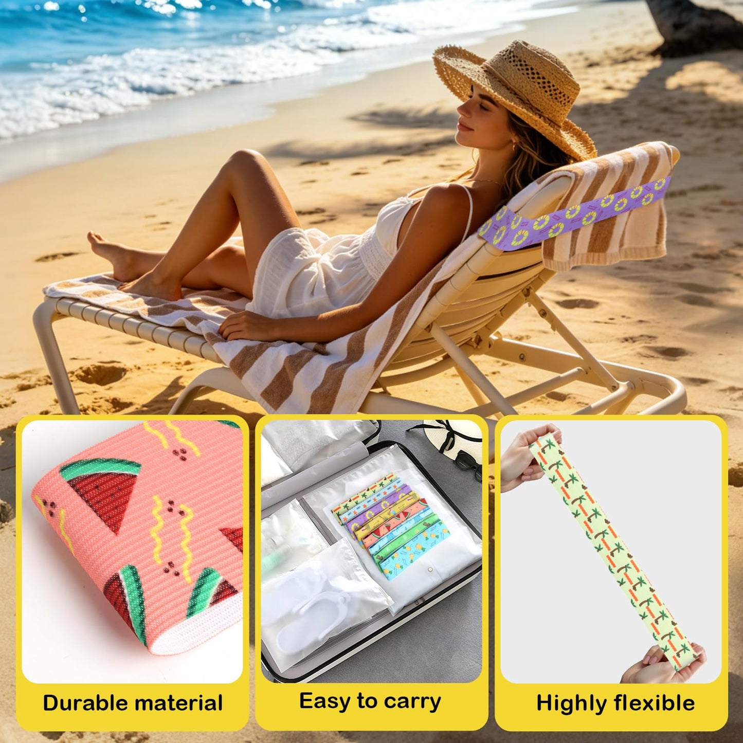 8 Pack Towel Bands for Sun Loungers & Beach Chairs - Windproof & Non-Slip