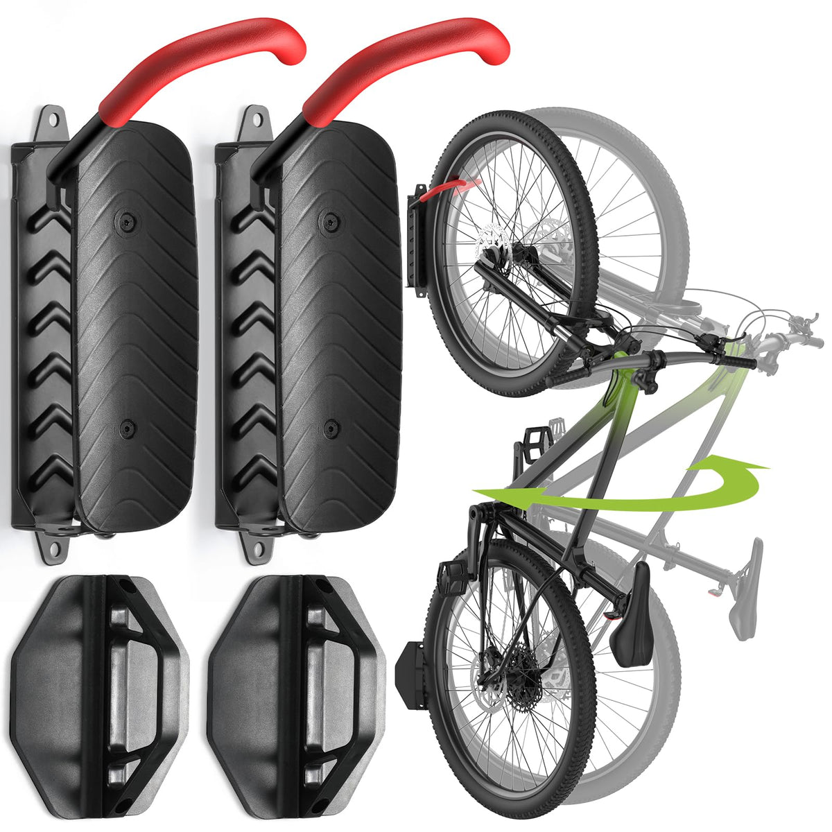 Housolution Swivel Bike Wall Mount [2 Pack], 150? Swivel Holds up to 66lbs Vertical Bike Rack Wall Hanger, Bike Hangers for Garage, Mountain Bike Wall
