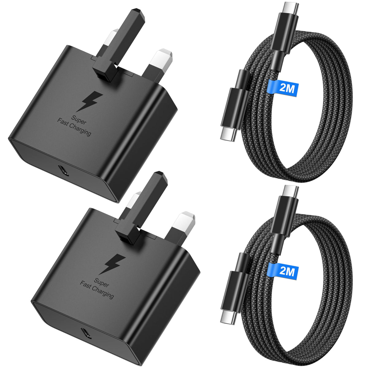 For 45W Samsung Fast Charger USB C Plug and 2M Cable, 2Pack USB C Charger for Samsung Galaxy S25 Ultra/S24/S23/S22/S21/S20/A56/A55/A36/A17/A16/Note