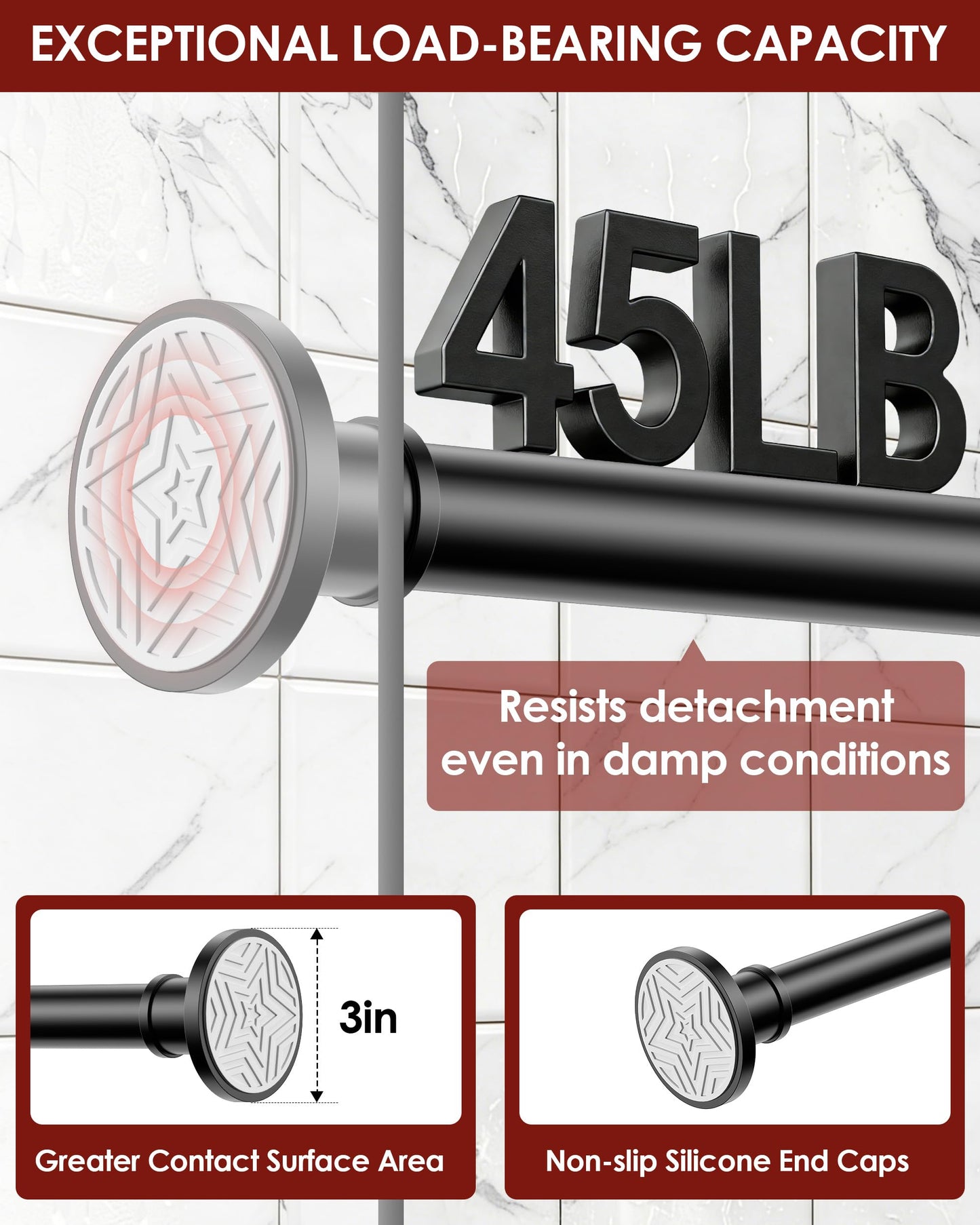 Shower Curtain Pole, Extendable No-Drill Tension Rod, Shower Pole & Curtain Set - Telescopic Shower Rail, 76-278cm, Rustproof Non-Slip