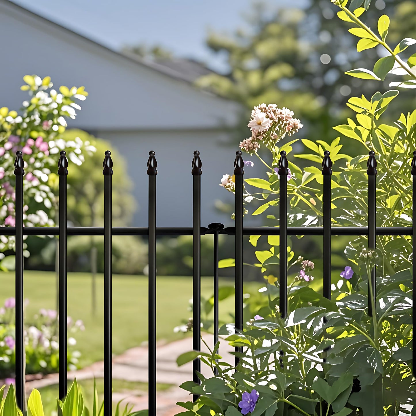 Thealyn Metal Garden Fence Decorative Fence 60cm High x 60cm Wide (5 Panels, Total Length 3m) No Dig Fence Border Fence Dog Fence Landscape Fencing