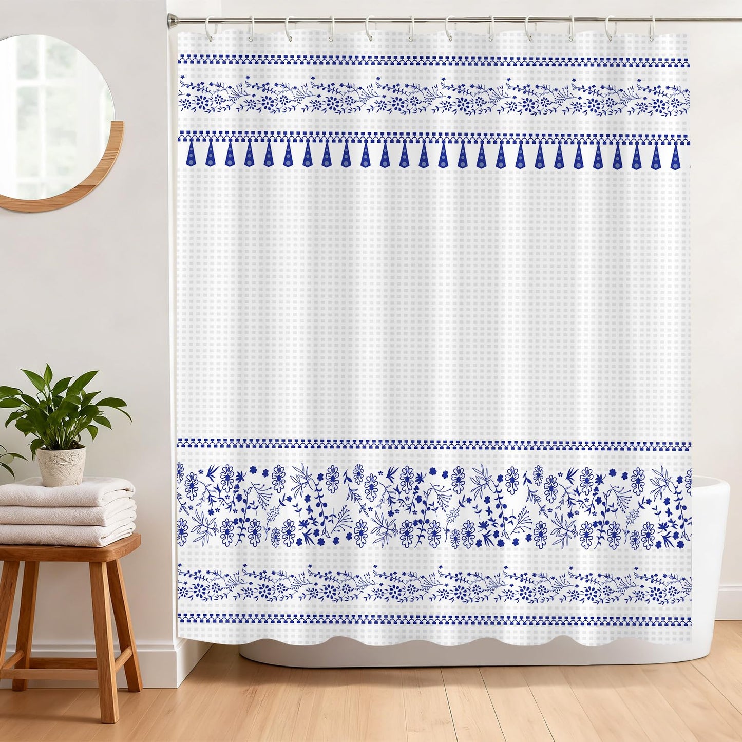 BREASOME Waffle Shower Curtain 180 x 180 cm for Bathroom Decor Mould Proof Waterproof Polyester Fabric Bath Curtain with 12 Hooks