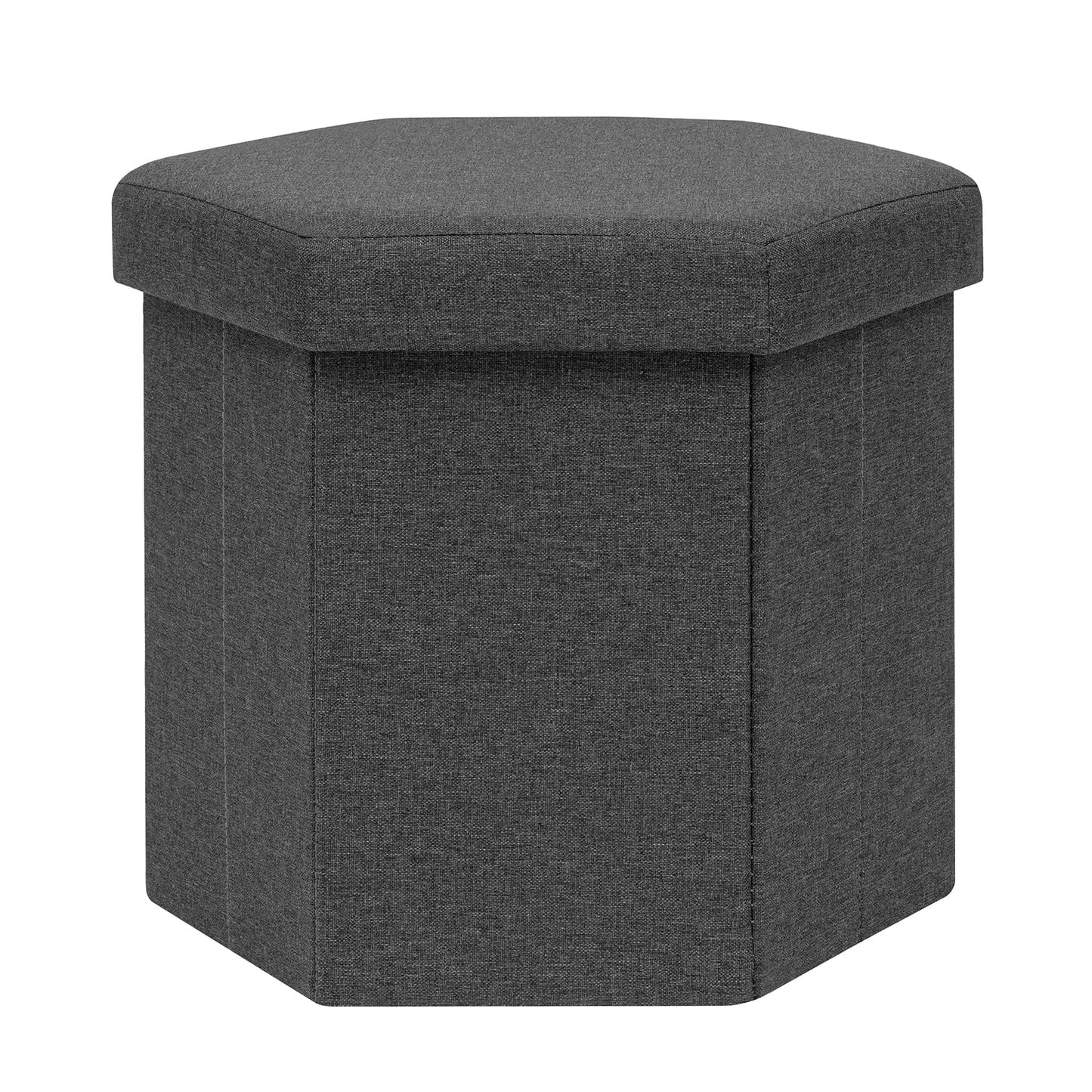 PINPLUS Folding Storage Ottoman, Linen Hexagonal Footrest, Dark Grey