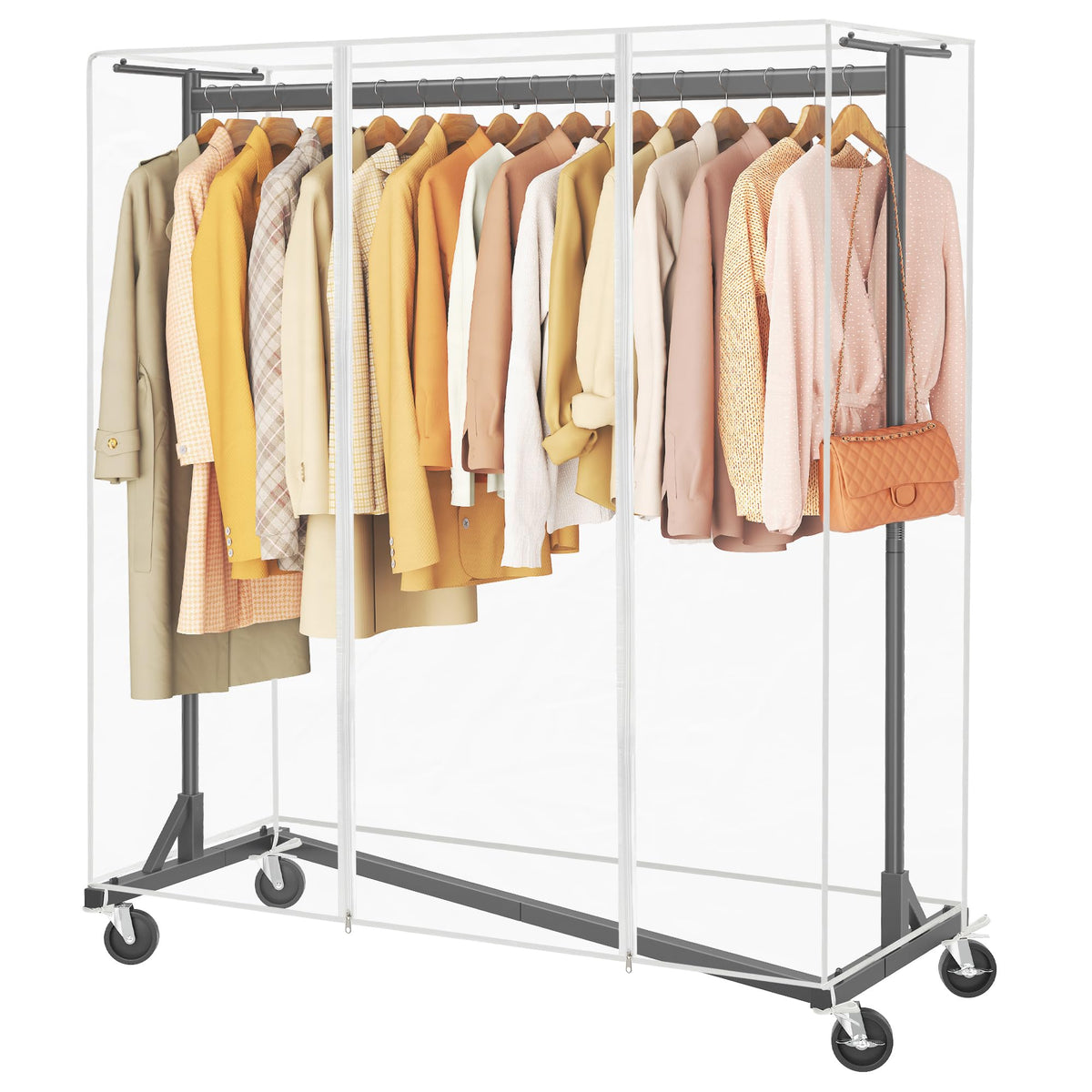 Hoctieon Z Clothes Rack with Cover, Metal Heavy Duty Clothing Rack, Rolling Garment Rack with Wheels, with Dustproof Cover Waterproof Protector