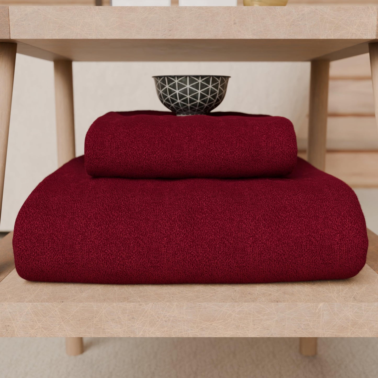 PETTI Artigiani Italiani - 100% Cotton Terry Bath Towels, 2+2 Towel Set, 4 Pieces 2 Face Towels and 2 Hand Towels, Burgundy Towels