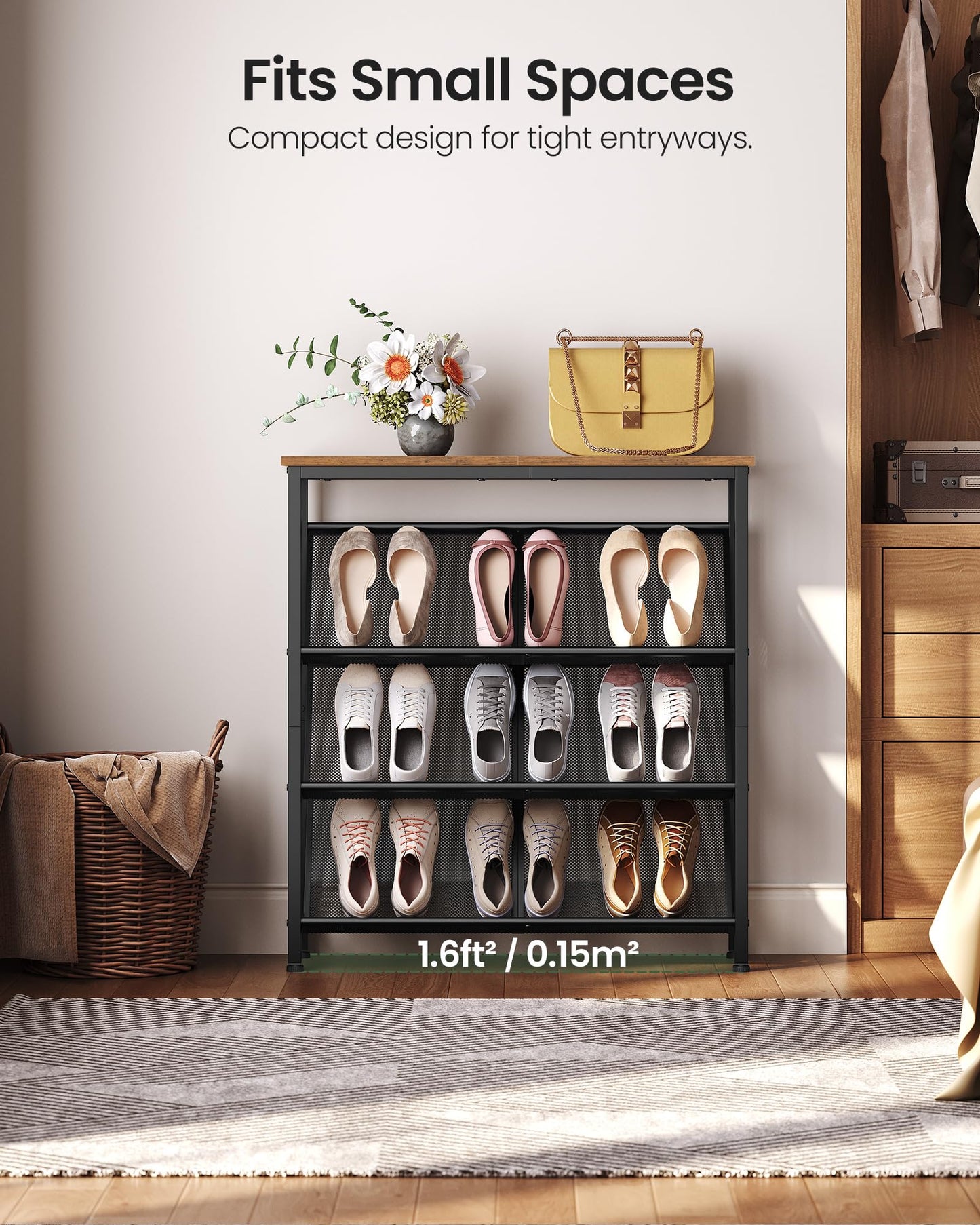 CHOEZON Narrow Shoe Rack, 4-Tier Slanted Shoe Storage Shelf, Shoe Rack for Entryway with Adjustable Feet