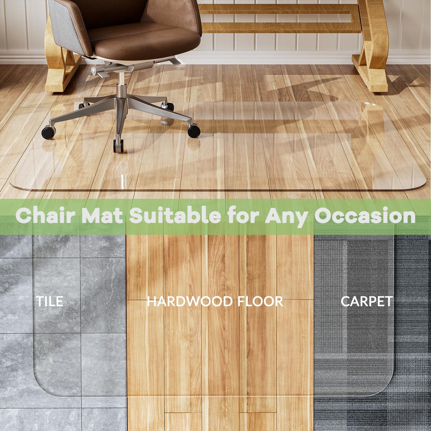 WASJOYE Office Chair Mat for Carpet/Hardwood Floor, 90x120cm Heavy Duty Chair Mat, PET Floor Protector for Office Chair, 1/5" Thick Flat Packaging