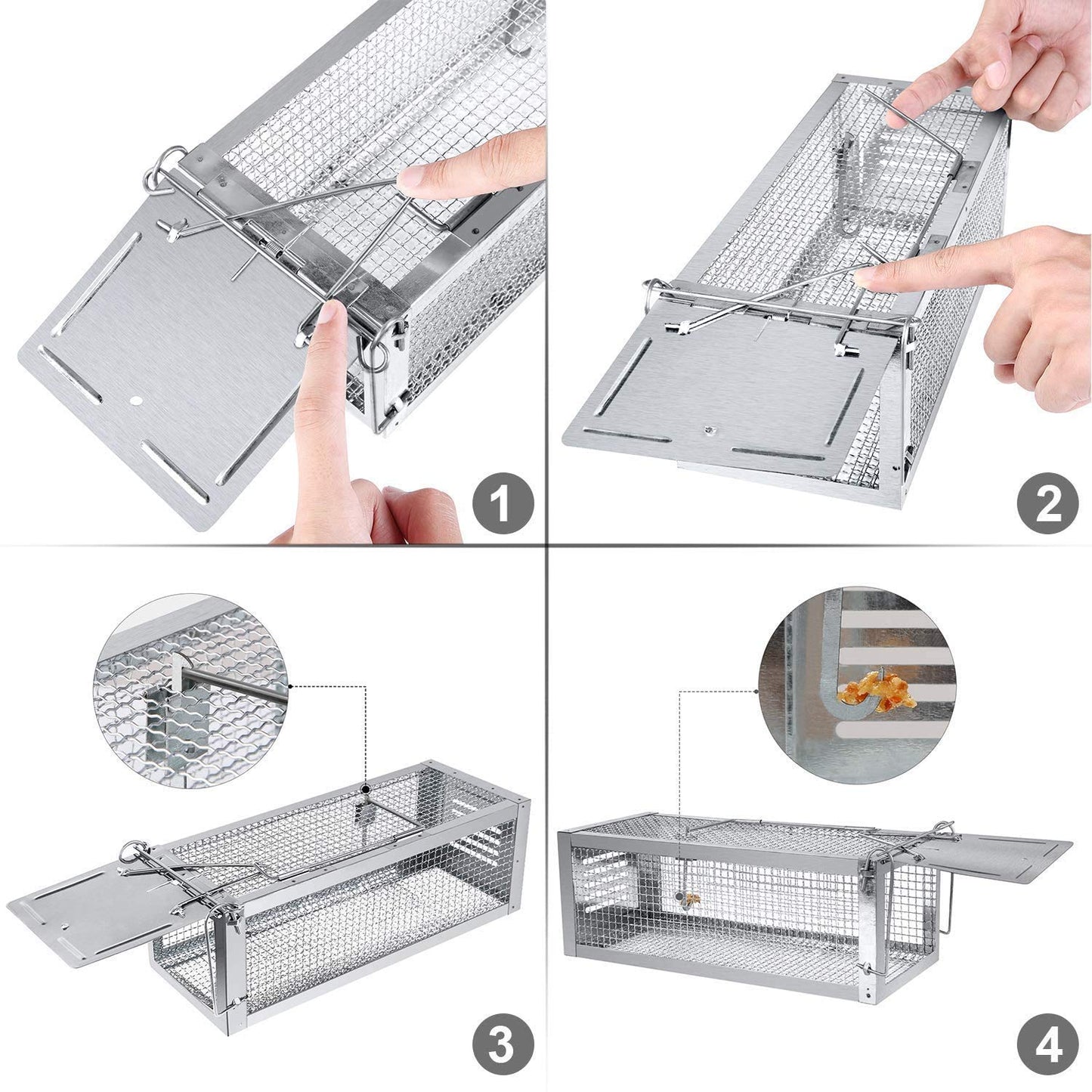 Humane Rat Traps, RatzFatz 2pcs Mouse Traps for Outdoors & Indoor, No Kill, No Harm, Reusable Live Catch Mousetrap, Pet Friendly Rat Catcher, Large 30