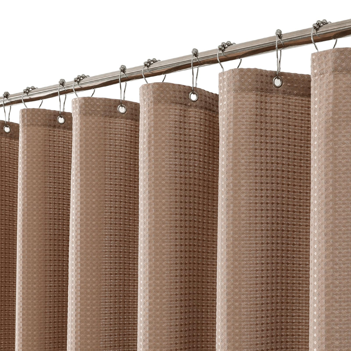 meioro Beige Shower Curtain, Mould Proof and Mildew Resistant Waffle Heavy Textured Fabric Shower Curtains with 12 Hooks, 150 x 180cm Luxury Weighted