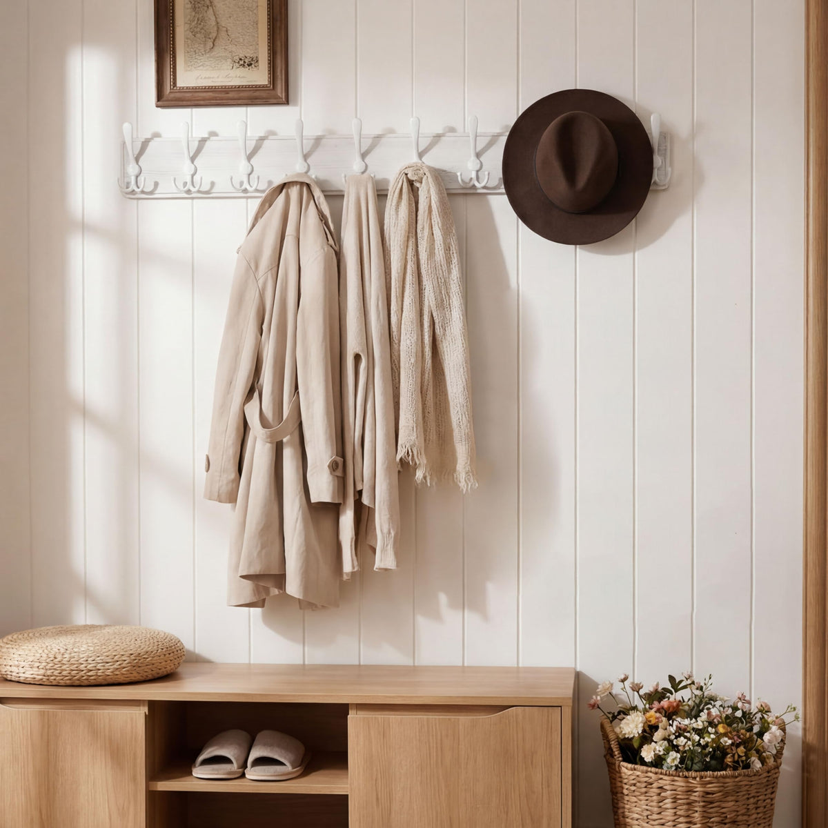 WEBI Coat Rack Wall Mount,98cm Long,10 Triple Hooks,Wood Coat Hooks Wall Mounted,Large Coat Hanger Wall Hook Rack,Hooks for Hanging