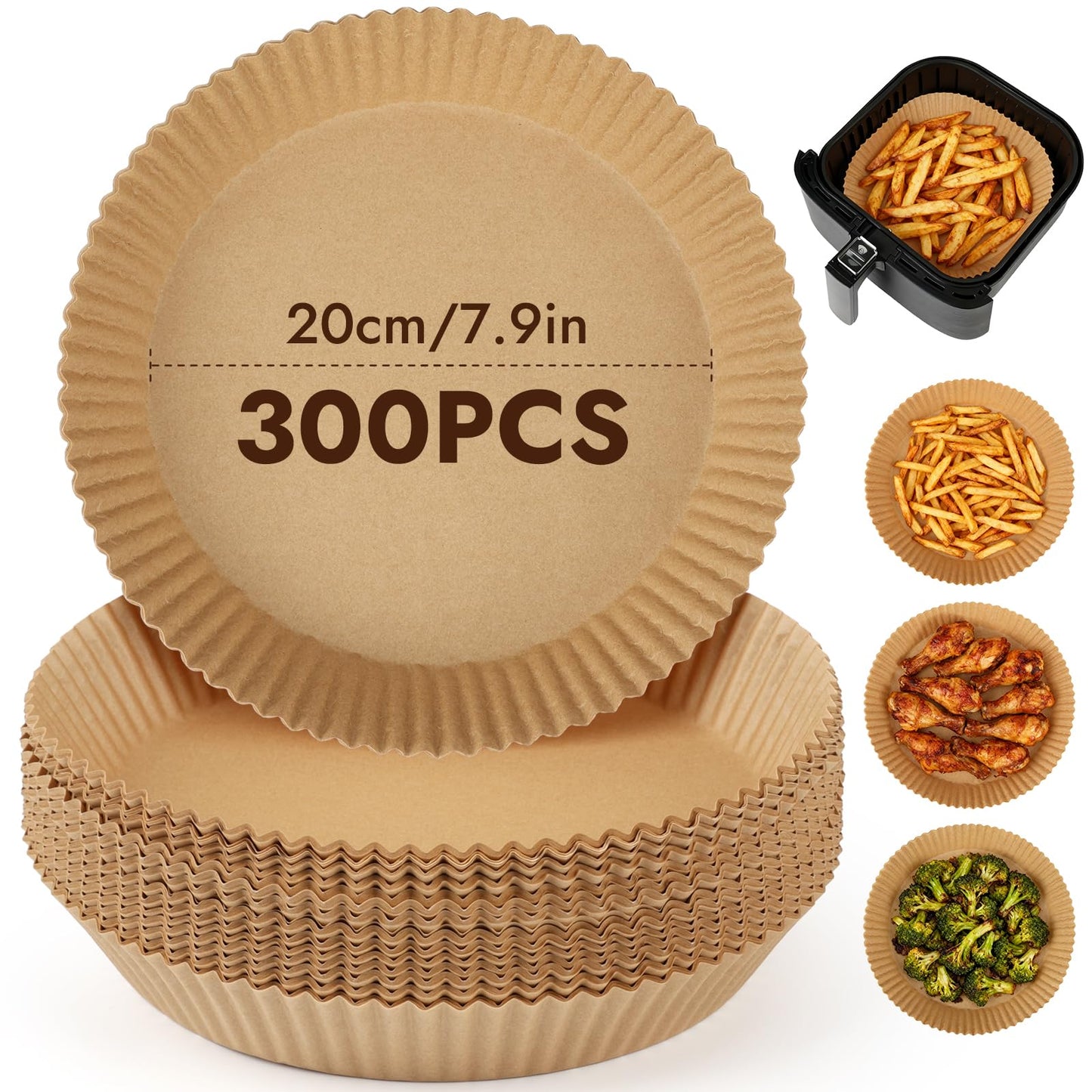 YQL 300PCS Large Air Fryer Liners Round 7.9 Inch, Disposable Air Fryer Accessories 20cm for Ninja,COSORI,Chefman,Russell Hobbs, Non Stick Parchment