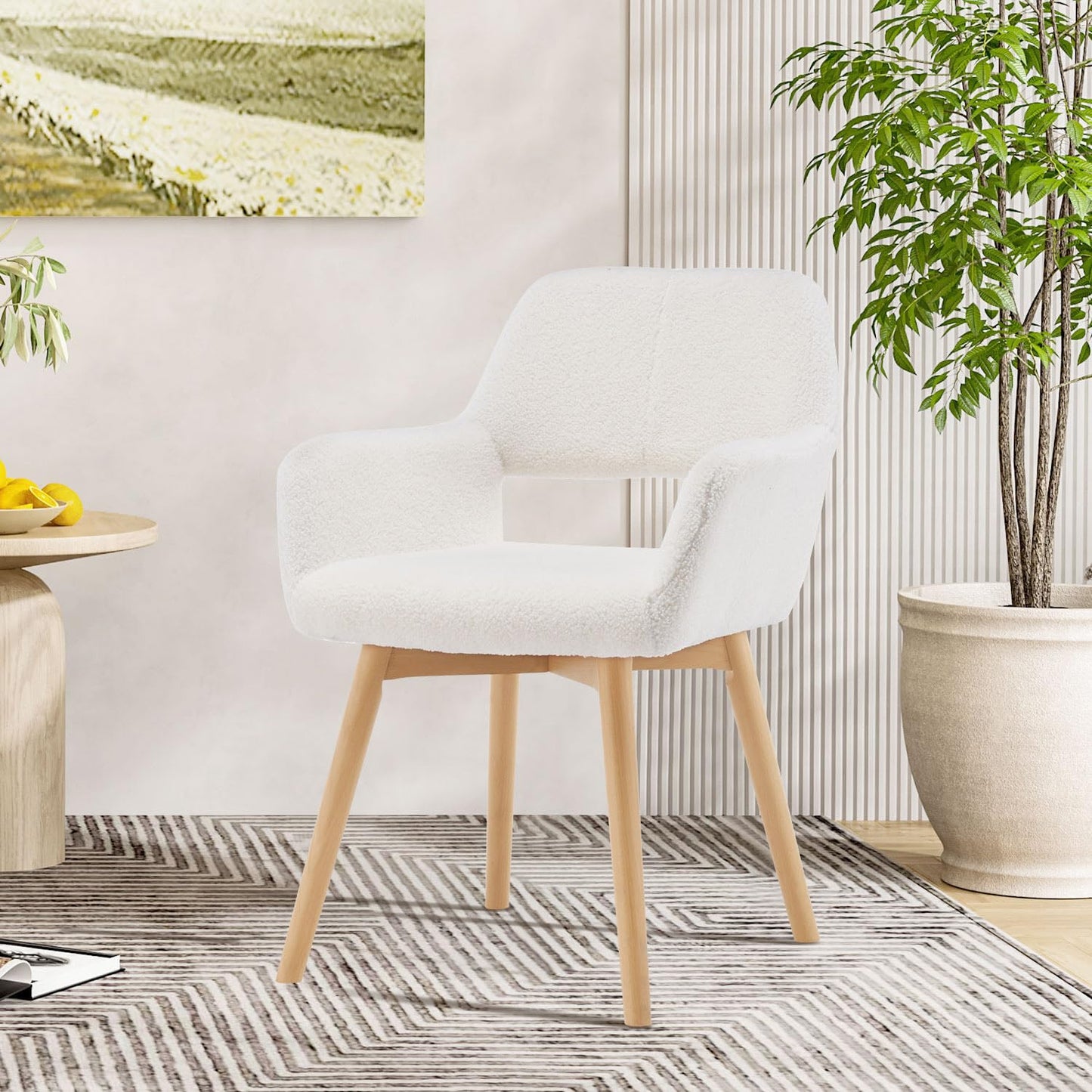 YEEFY Desk Chair No Wheels Vanity Chair Comfy Accent Chair for Living Dining Room Bedroom Home Office Mid Century Modern Upholstered Armchair with