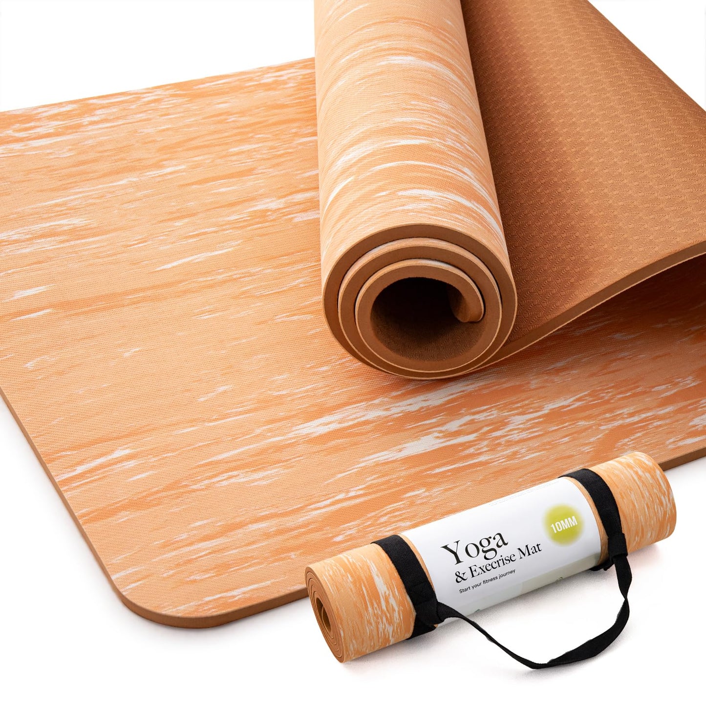 Marjar Extra Thick Yoga Mat, 2/5 Inch (10MM), Rubber and TPE Non Slip Yoga Mats with Strap for Women Men, Exercise Mat for Yoga, Pilates and Home