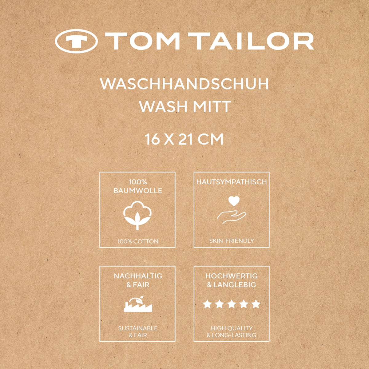 Herding Tom Tailor Wash Mitts Set of 6 16 x 21 cm 100% Cotton Terry Cloth with Hanger and Label with Logo, Colour Bath Towel White (Crisp White)