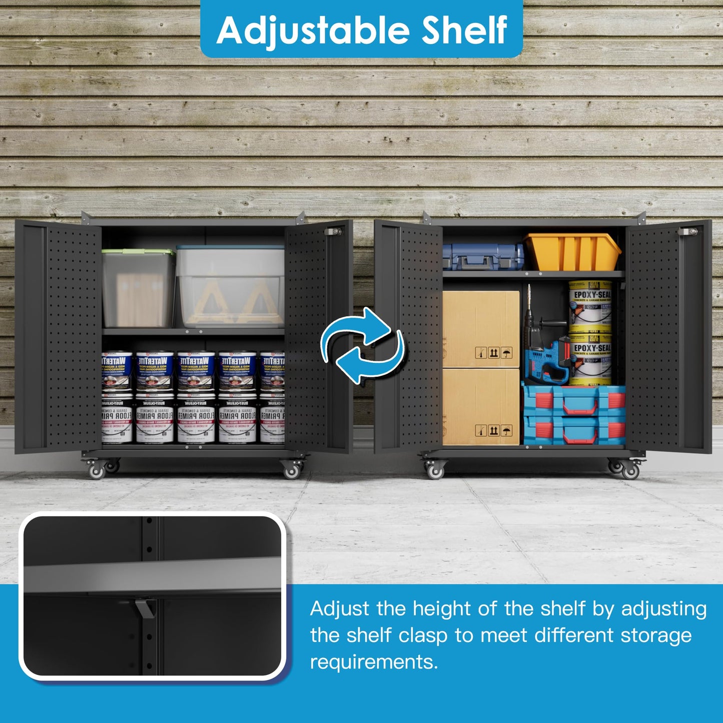 SUPEER Metal Tool Cabinet with Wheels & Pegboard, 87x66x35cm,Black