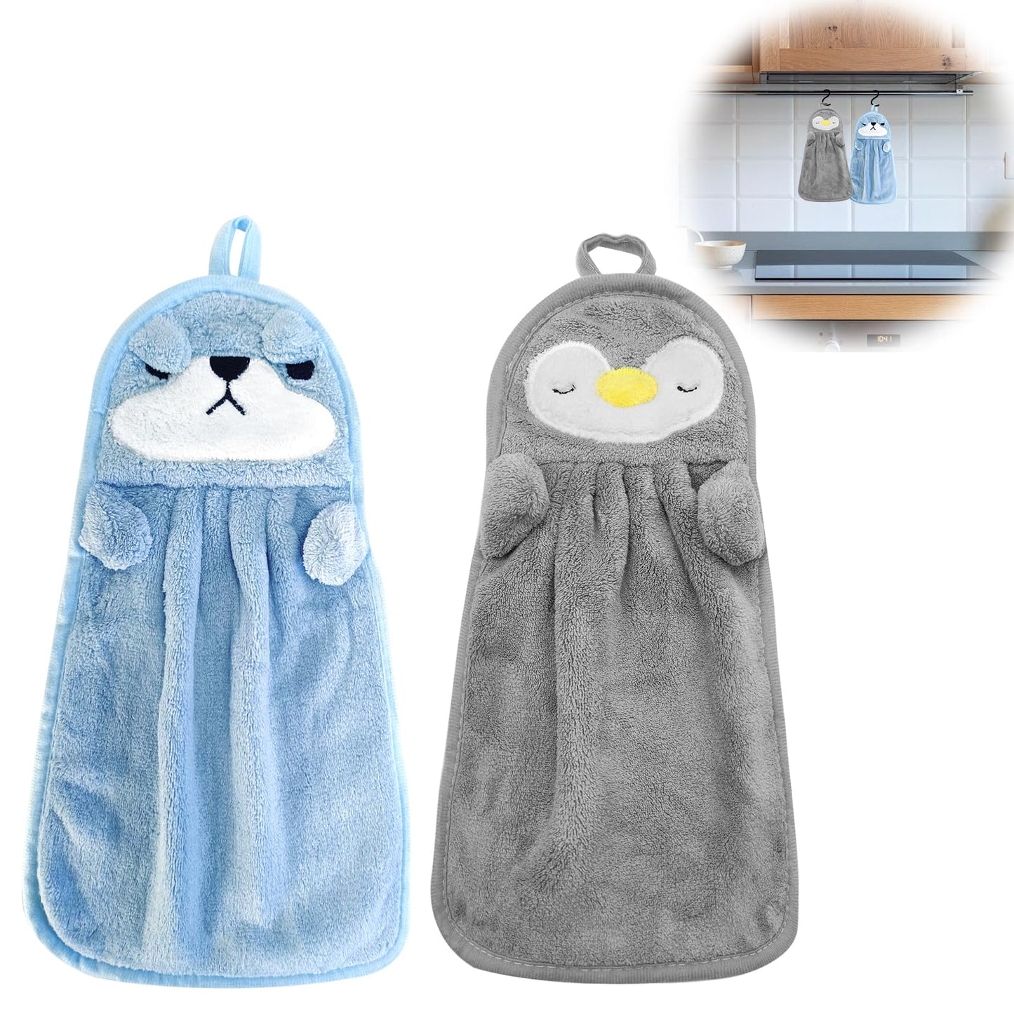 SwirlColor Hand Towels for Bathroom, Soft Microfibre Hand Towel Cute Animal Hand Towels Absorbent Hand Towel with Hanging Loop for Kitchen Bathroom
