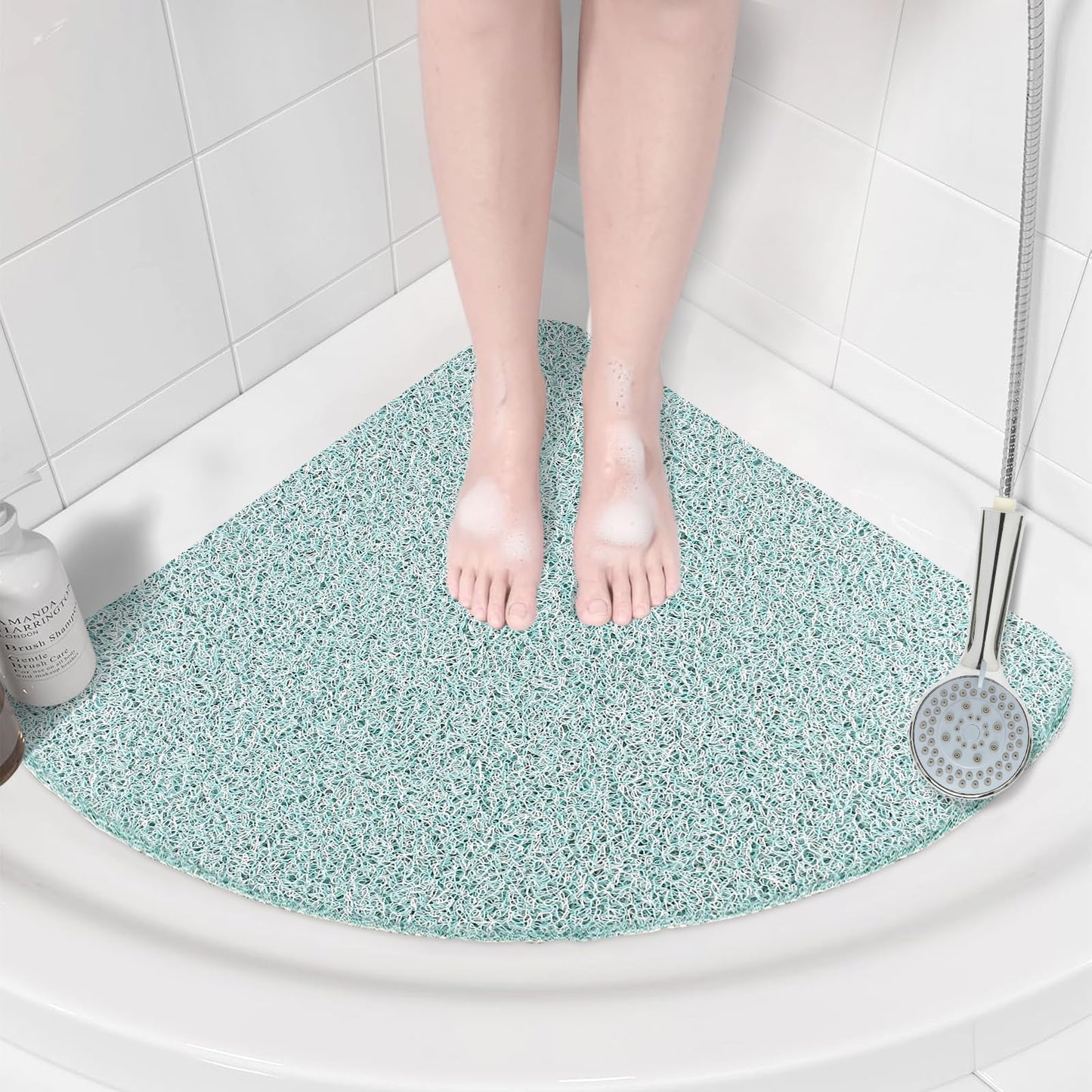 Corner Shower Mat Non Slip: Anti Mould Bath Mat - 60 x 60 cm Loofah Shower Mats for Inside Shower- Anti Slip Bath Mat for Inside Bath Green Quadrant