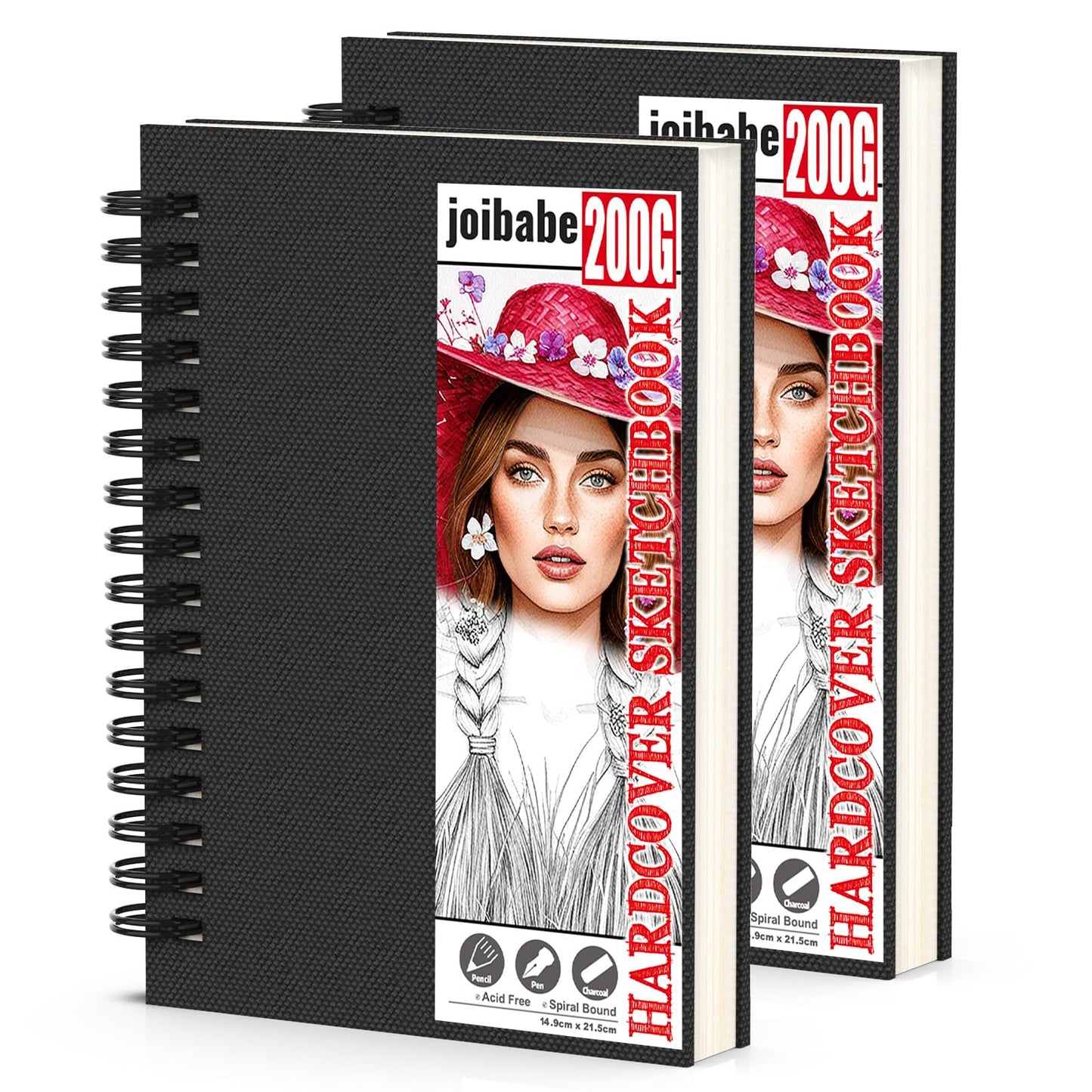 joibabe 2 Pack A5 Sketch Books 200GSM Hardcover Spiral Bound Drawing Pad,80 Sheets/160 Pages Sketch Pad - Drawing Thick Paper, Professional