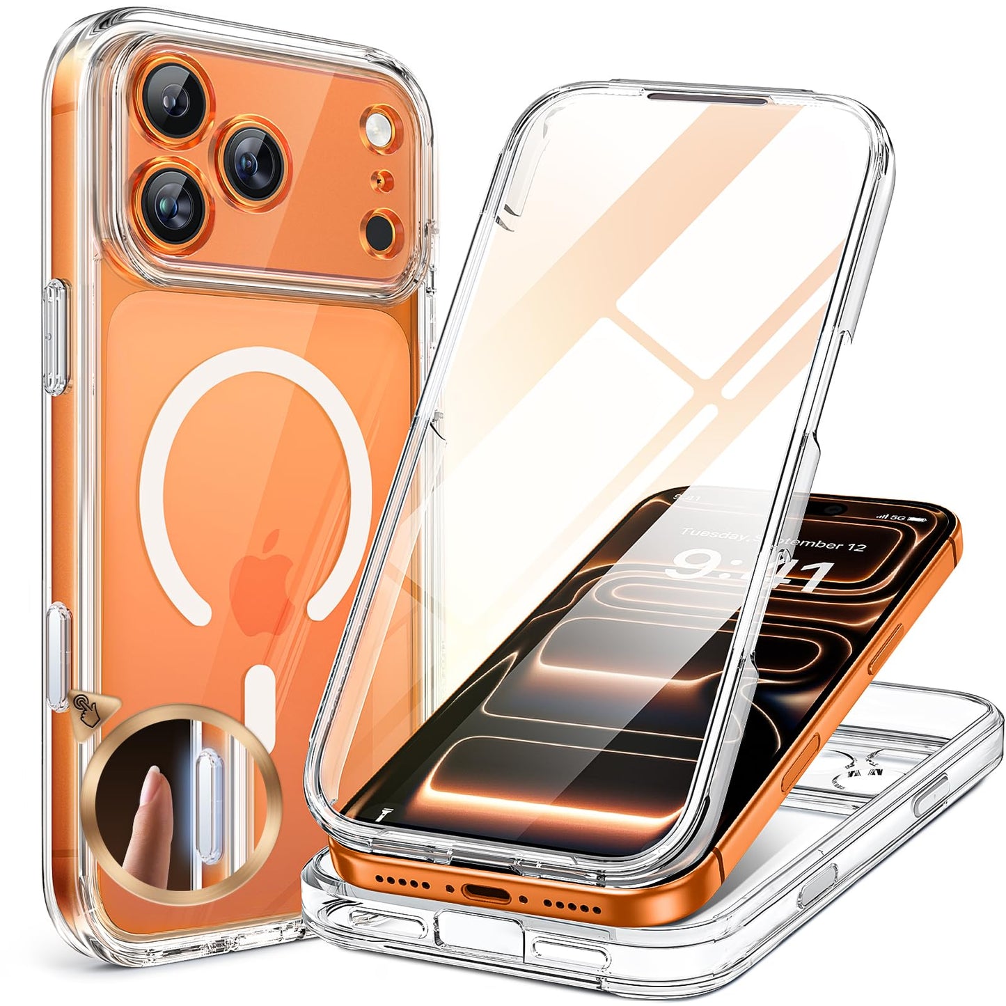 Miracase Magnetic Case for iPhone 17 Pro Case 6.3",Full Body Bumper, Built-in [Bubble Free] Glass Screen Protector+ Camera Area Protection,Compatible