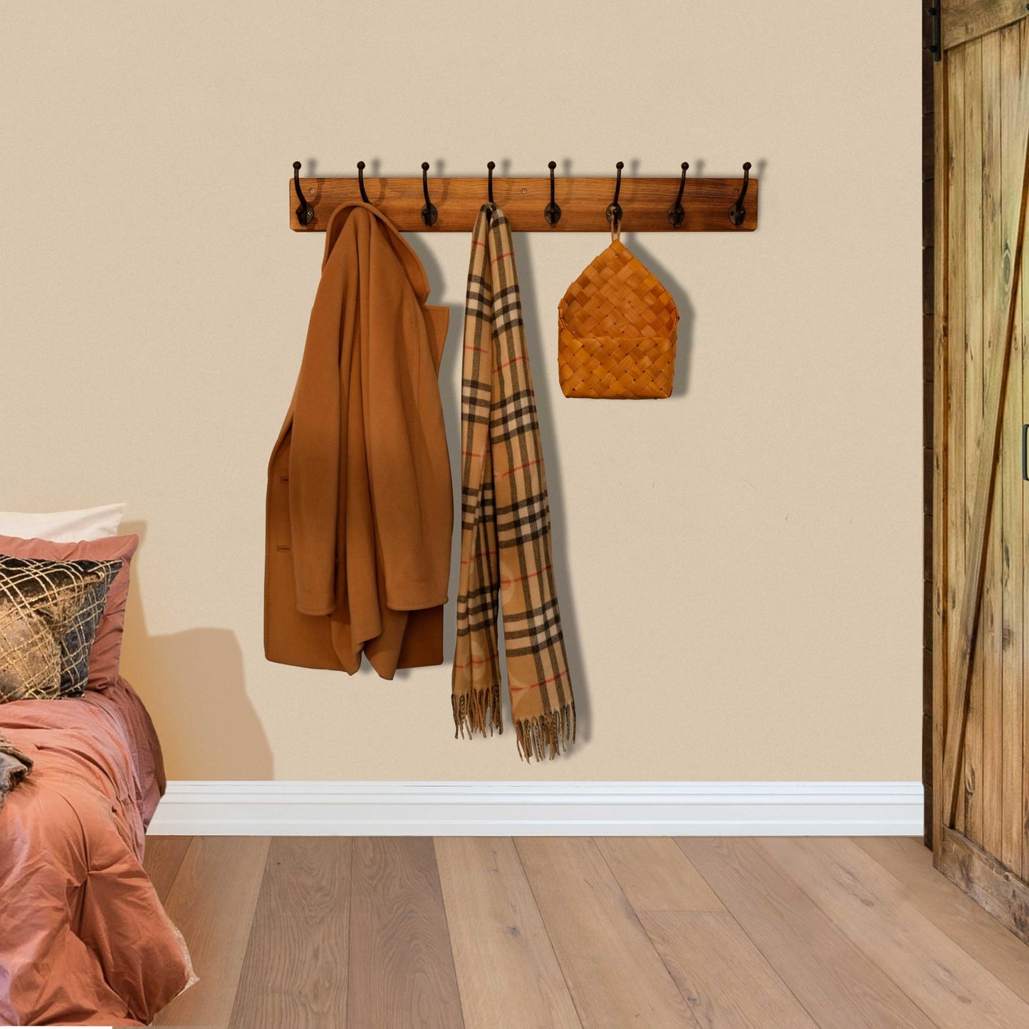 WEBI Rustic Coat Rack Wall Mount Long 8 Cast Iron Coat Hooks Wall Mounted,Heavy Duty Wall Coat Hanger Hooks for Hanging Coats,Clothes,Brown,2 Packs