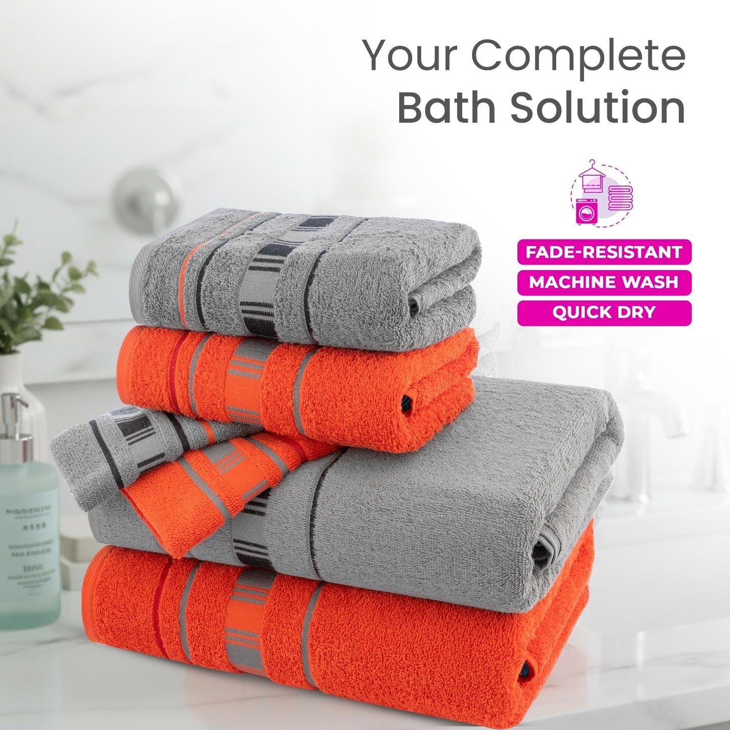 CASA COPENHAGEN X Lines towel set made from 600 g/m² Egyptian cotton for hotel, spa, kitchen and bathroom, 6-piece set with 2 bath towels