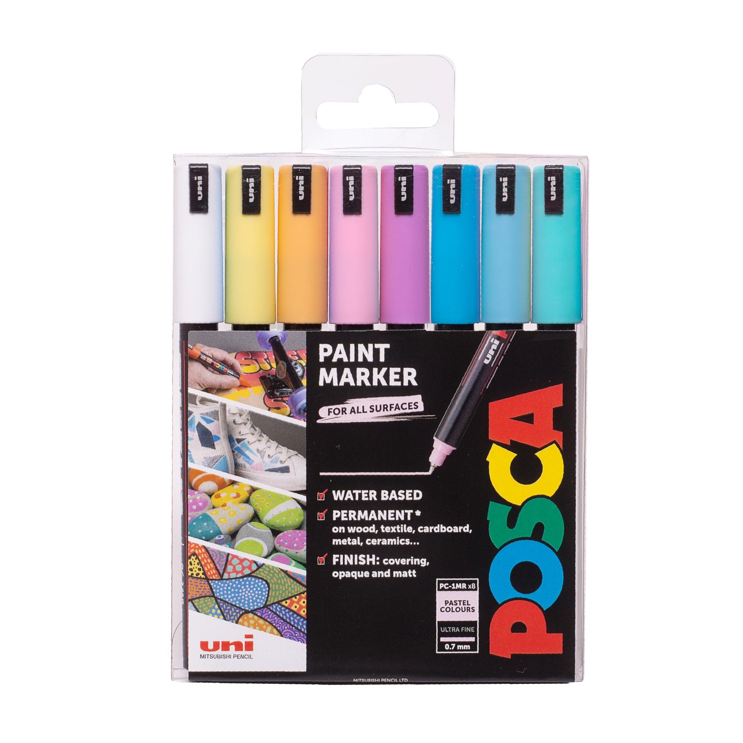 Posca - PC-1MR Art Paint Markers - 0.7mm Nib - Set of 8 - in Plastic Wallet (Pastel Tones)