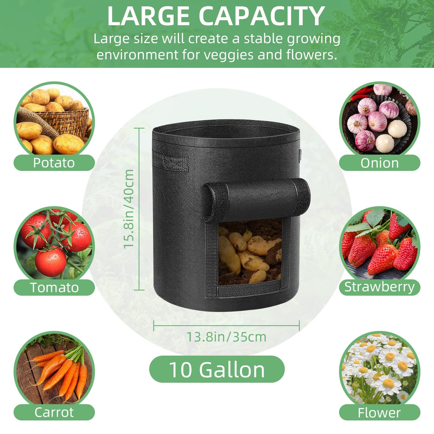 LITLANDSTAR 12 Pack 10 Gallon Potato Grow Bags, Heavy Duty Nonwoven Fabric Garden Planting Bag Plant Container with Flap and Handles, Aeration Fabric