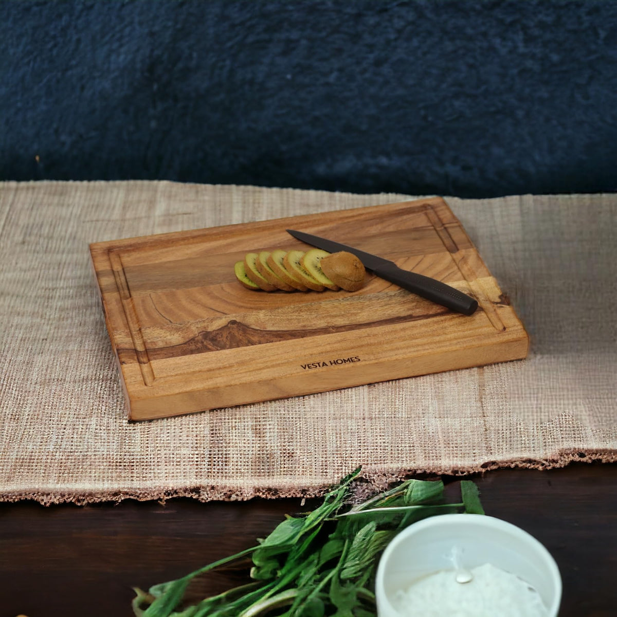 Vesta Homes Wooden Chopping Board/Cutting Board/Serving Board, Block for Vegetables, Fruits & Cheese | Juice Grooves | Natural Sheesham Wood | 38 x