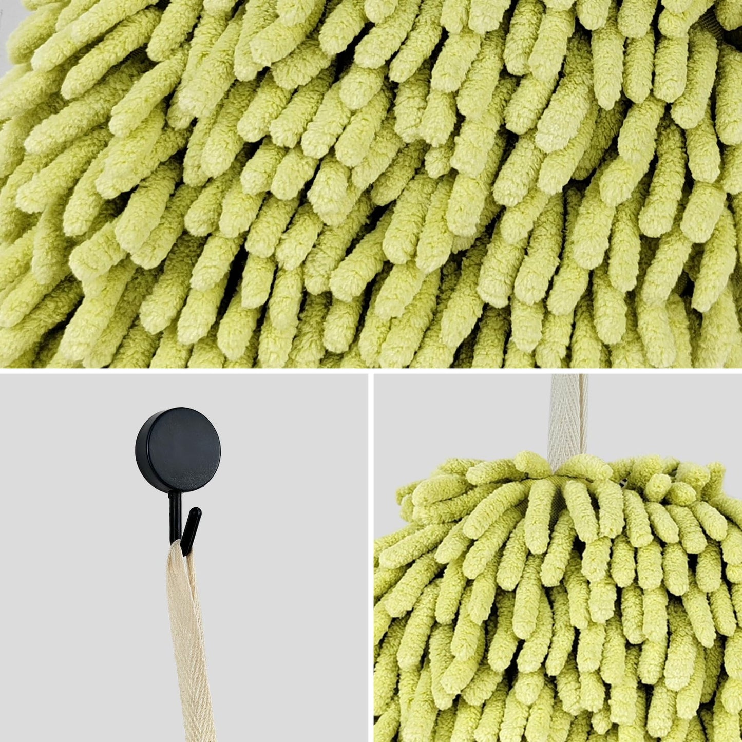 Fuzzy Ball Hand Towels, Set of 2, Chenille Quick Dry, 6.9inch(green)