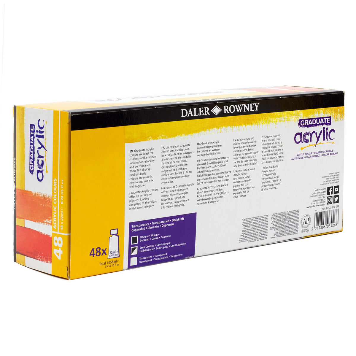 Daler-Rowney Graduate 22ml Acrylic Paint Set, 48 Assorted Colours, High Lightfastness, Water-Based, Solvent-Free, Ideal for Student Artists &