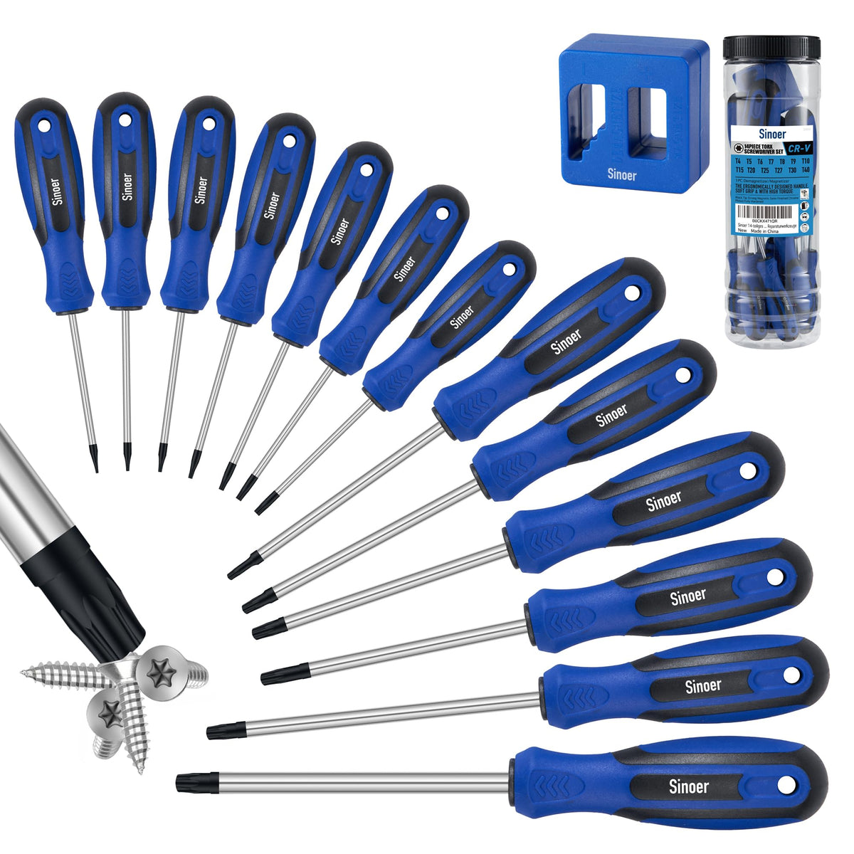 Sinoer 14-Piece Magnetic Torx Screwdrivers Set?Chromium Vanadium Steel?T4 - T40Magnetic Torx Driver Star Screwdrivers Set ?Professional Grade Repair