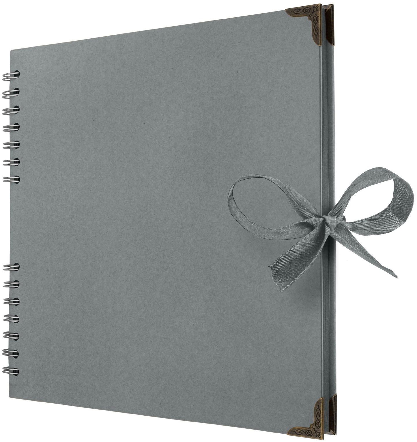 Bstorify 25.4 x 25.4 Cm Scrapbook Album 70 Pages Grey Thick Kraft Paper Corner Protectors, Ribbon Closure - Ideal for Your Scrapbooking, Art & Craft