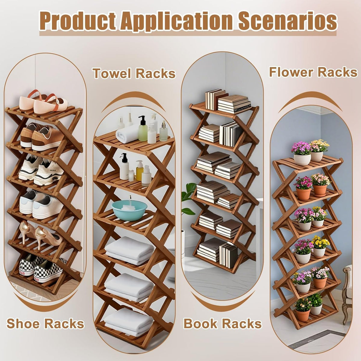 Kiss Me 3-Tier Foldable Bamboo Shoe Rack Narrow Vertical Organizer